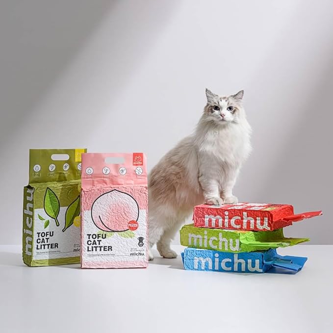Tofu Cat Litter Natural Clumping Tofu Cat Litter, Fast Clumping and Easily Scoop-able 5.5lb/88oz 5 Scents - Watermelon, 4 Pack