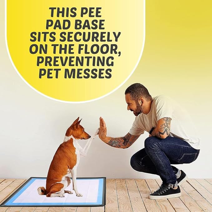 TidyFriend Puppy Pad Holder Tray Fits for 28” x 34” Pee Pads with Corner Lock Holes, Raised Edges, Non-Spill, Easy to Clean Silicone Puppy Potty Tray Holder, for Indoor Floor Protection (Grey)