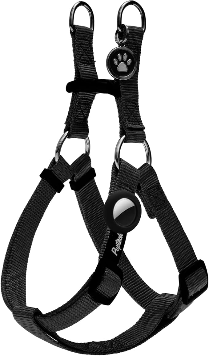 PUPTECK No Pull Dog Harness Soft Adjustable Basic Nylon Step in Puppy Vest Outdoor Walking with ID Tag and A-ir Tag Case, Black, S