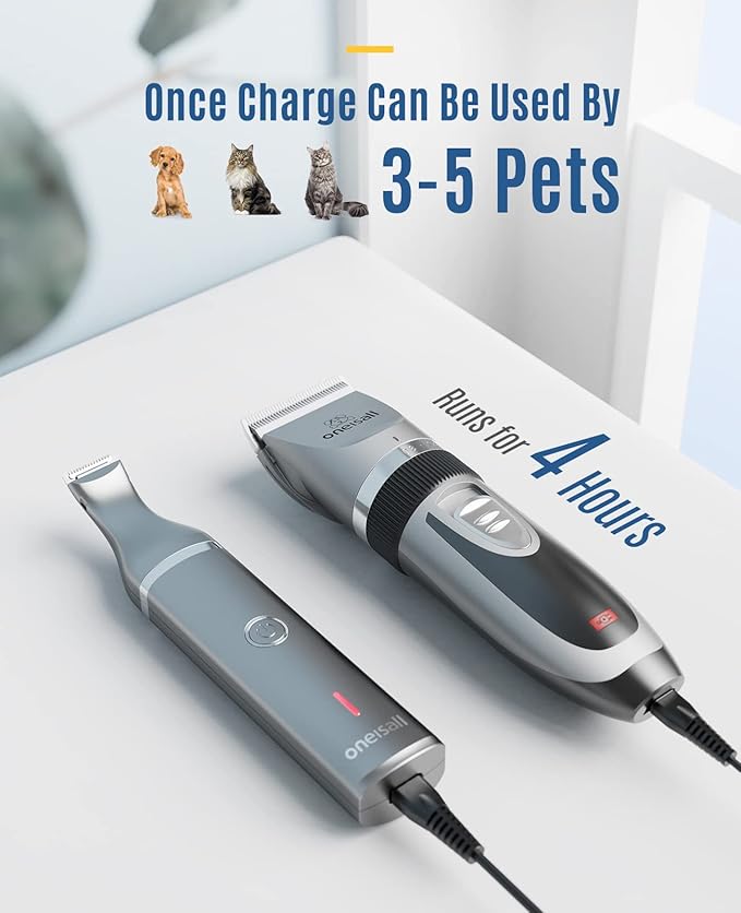 oneisall 2 in 1 Pet Cat & Dog Grooming Kit - Quiet Cordless Dog Clippers & Paw Trimmer for Grooming Pet Hair