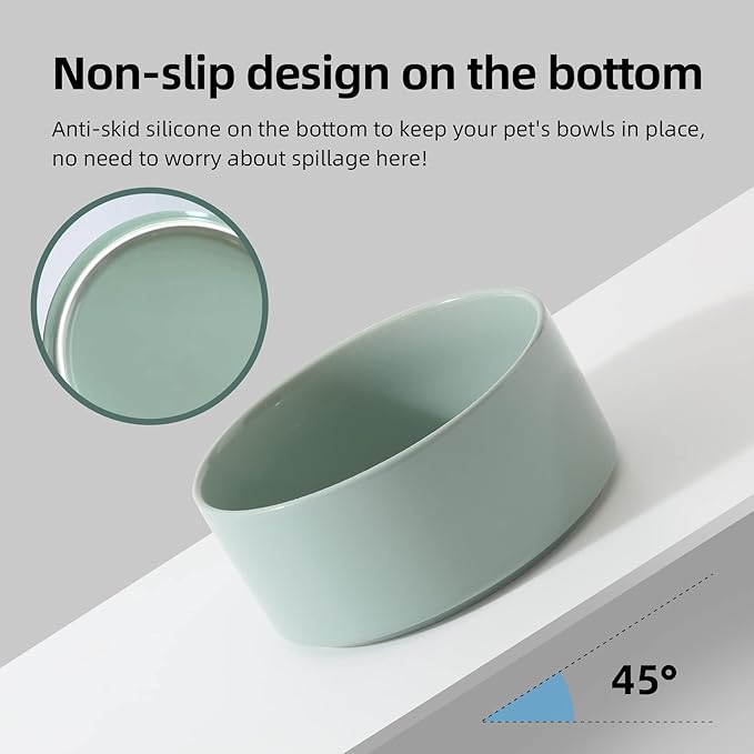 Ceramic Set of 2 Cat Bowls, Food and Water Bowls for Cats, Kitty, 2pcs Cat Dishes, Pet Feeder(5.1inch, 2 x Light Green Bowls)