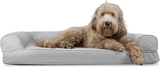 Furhaven Cooling Gel Dog Bed for Large/Medium Dogs w/ Removable Bolsters & Washable Cover, For Dogs Up to 55 lbs - Quilted Sofa - Silver Gray, Large