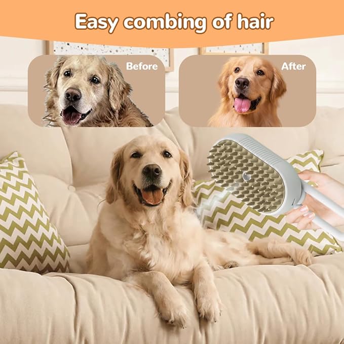 Cat Steam Brush, New 3 in 1 Pet Steam Groomer Brush, Rechargeable Pets Steam Groomer Comb for Massaging and Cleaning Shedding Pet Hair, Multifunctional Hair Removal Comb Cats and Dogs (Khaki)