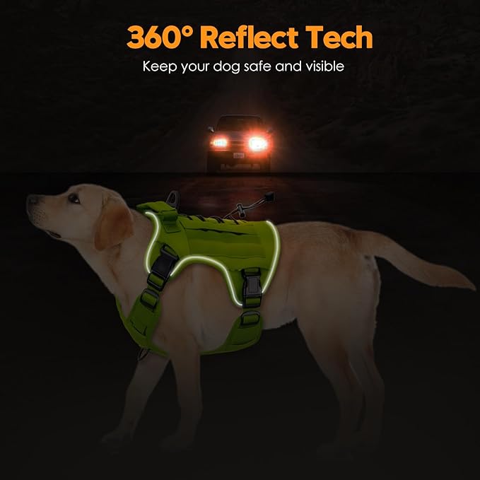 Heavy-Duty Tactical Dog Harness for Large Dogs, No Pull Adjustable Reflective Pet Vest with Molle System, K9 Military-Grade Control for Service Training, Outdoor & 10+ Breeds, Wild Lime, XX-Large