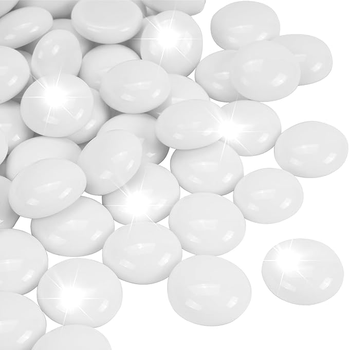 10LB White Flat Glass Marbles for Vases, Gemstone Beads Vase Filler Decorative Glass Pebbles for Fish Tank, DIY Crafts, Aquarium Decor Rocks