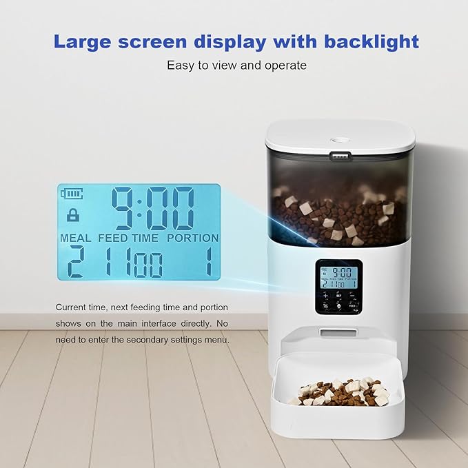 Automatic Cat Feeder, 4L Cat Food Dispenser with 10s Voice Recorder, Pet Feeder up to 8 Meals per Day, Timed Dog Feeder with Dry Food Sealed Ring (White, 4L-Basic)