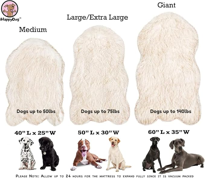 IHAPPYDOG Luxury Faux Fur Orthopedic Dog Bed, Memory Foam Dog Bed for Small, Medium, Large and XL Pets, Fluffy Pet Bed with Waterproof and Washable Cover (Grey, 60"x35")