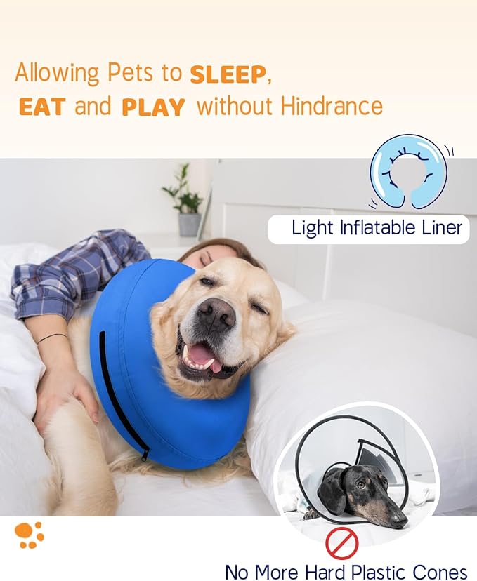 Supet Inflatable Dog Cone Collar Alternative After Surgery, Doggie Neck Donut Collar Recovery ECollar for Post Surgery, Soft Dog Cone for Small Medium Puppies Cats