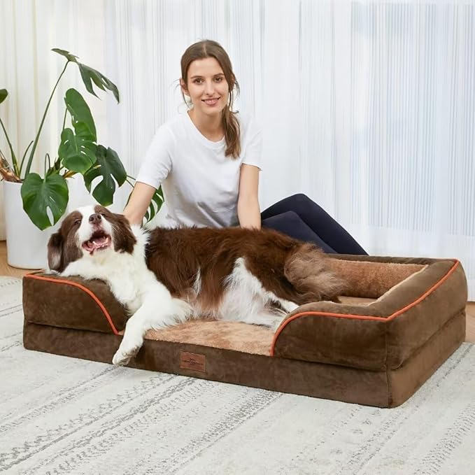 Comfort Expression Dog Beds for Extra Large Dogs, Waterproof Orthopedic Foam XL Dog Beds with Bolster, Washable Dogs Bed Sofa Pet Bed with Removable Cover & Non-Slip Bottom(X-Large,Brown)