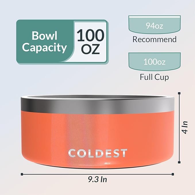 Coldest Dog Bowl - Anti Rust Metal, Non Slip, 3 Layers Insulated Stainless Steel Dog Bowls - Spill Proof & Heavy Duty - Water Bowl for Dogs, Cats & Pets, Dish Washer Safe (100 oz, Candy Red Glitter)