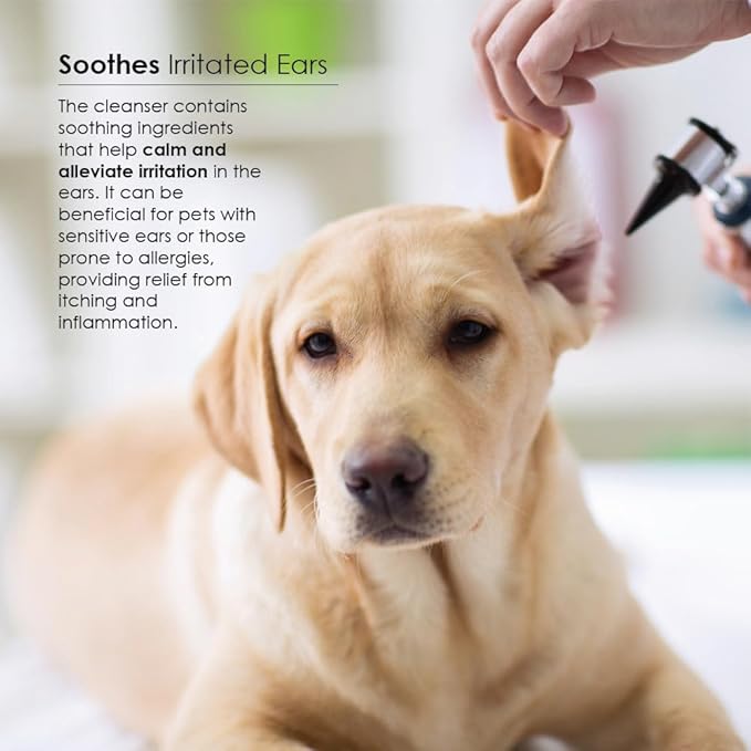 Ear Cleansing Solution with Aloe Vera for Dogs & Cats, Anti-Irritant Formula with Neutral pH and Aloe Vera, Deodorize & Gently Clean - 8 fl oz