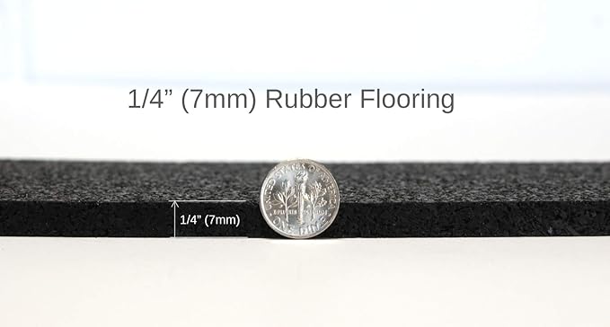 American Floor Mats 1/4in (7mm) Thick Solid Black 4' x 12' Heavy Duty Rubber Rolls, Protective Exercise Mats, Home Gym Rubber Flooring