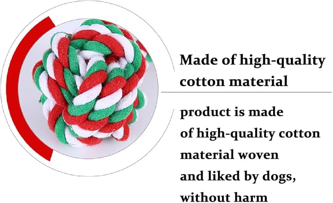 Chew Toys for Small and Medium Dogs - Teeth Cleaning, Gum Massage, Boredom Relief - Christmas Ball Rope Toy Set of 4