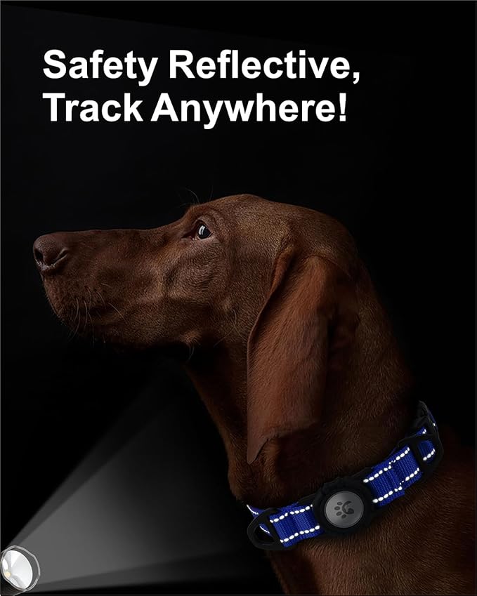 TagME Airtag Dog Collar,Waterproof Reflective Pet Collar with Airtag Holder,Soft Padded and Double D-Rings for Extra Large Dogs,Navy Blue
