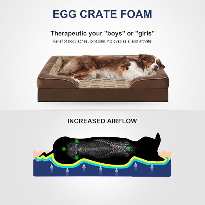 FURTIME Orthopedic Dog Bed for Extra Large Dogs - XL Waterproof Dog Sofa Bed, Ultra Comfy Supportive Foam Pet Bed with Removable Washable Cover, Jumbo Dog Bed with Nonskid Bottom