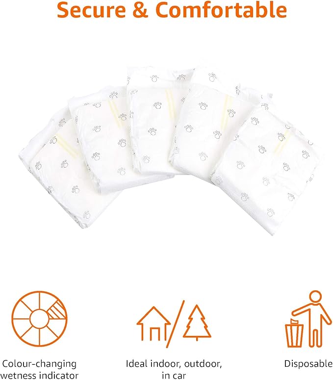 Amazon Basics Absorbent, Leakproof Male Dog Wrap Disposable Diapers, Small, Pack of 50, White