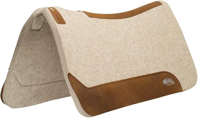 Weaver Equine 27" x 27" Pony Size Wool Blend Felt Horse Saddle Pad, Shock Absorbing Contoured Western Saddle Pad for Protection, Equine Supplies, ‎Tan