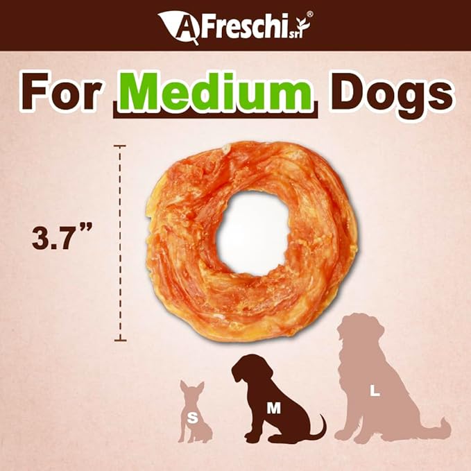 Afreschi Turkey Tendon Ring (M) 3.17 oz, USA-Sourced Turkey Tendon, All Natural Human Grade Dog Chew, Hypoallergenic, Rawhide Alternative, Dog Treats for Medium Breeds