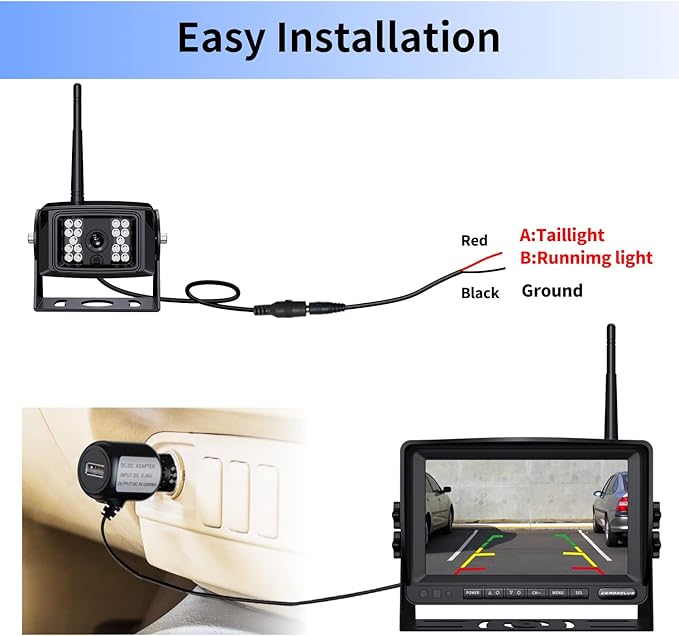 Digital Wireless Backup Camera System Kit, IP69 Waterproof Wireless Rear View Camera + 7’’ LCD Wireless Reverse Monitor for RV/Truck/Trailer/Bus/Camper/5th Wheel (W01-7 inch)