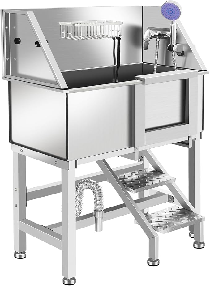 Professional Dog Washing Station, Stainless Steel Dog Bathing Station, Dog Wash Station, Storage Drawer, Upgrade Parts, Home, Commercial,34" R-RAMP