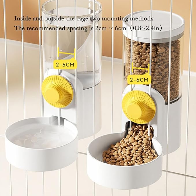 Pet Hanging Automatic Feeders Drinking Bowls 40oz, Auto Gravity Pet Feeding Water Set, Cage Pet Feeding Bowls Dispenser for Cats Dogs Puppy, Rabbit Hamsters Chinchilla Hedgehog (White-Water)