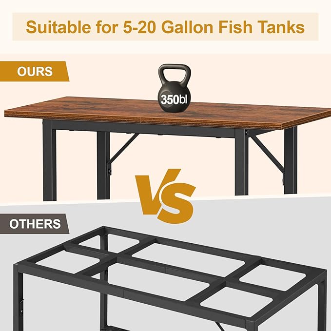 Snughome 10-20 Gallon Fish Tank Stand, Aquarium Stand 2-Tier Storage Shelves, Heavy Duty Terrarium Stand for Home Office Fish Tank Shelf, 24" L x 11.8" W x 30.7" H, Rustic Brown