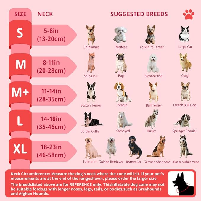 Soft Dog Cone Collar, Inflatable Donut Cones Alternative After Surgery with Anti-Lick Shield, for Large/Medium/Small Dogs to Stop Licking, Elizabethan Neck Ecollars of Shame, Comfy Pillow Recovery, S