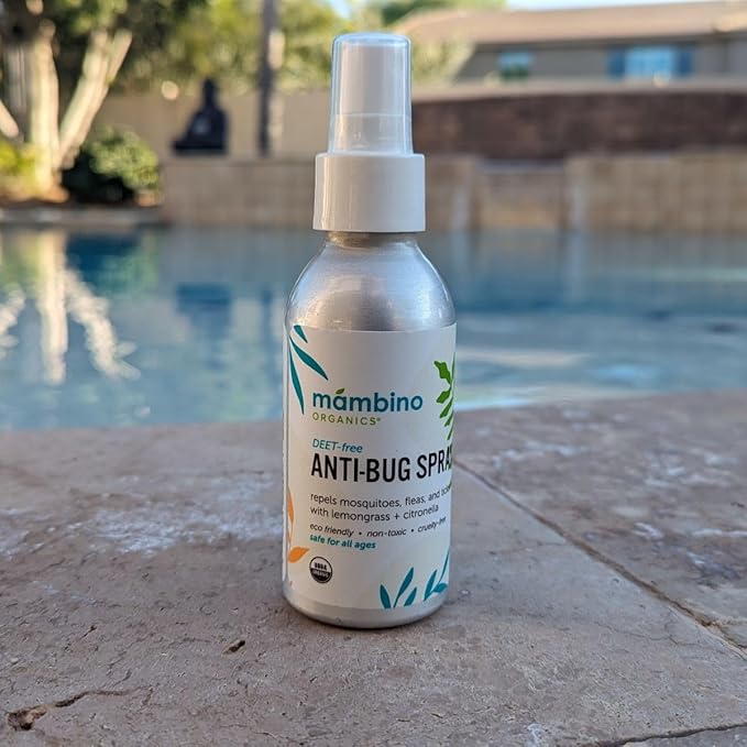 Anti-Bug Spray DEET-Free – Organic, All-Natural Bug Spray Travel Size with Essential Oils – Non-Toxic, Reef Safe, Face-Safe Bug Repellent for Babies, Kids, Adults by Mambino Organics, 4oz 2-Pack