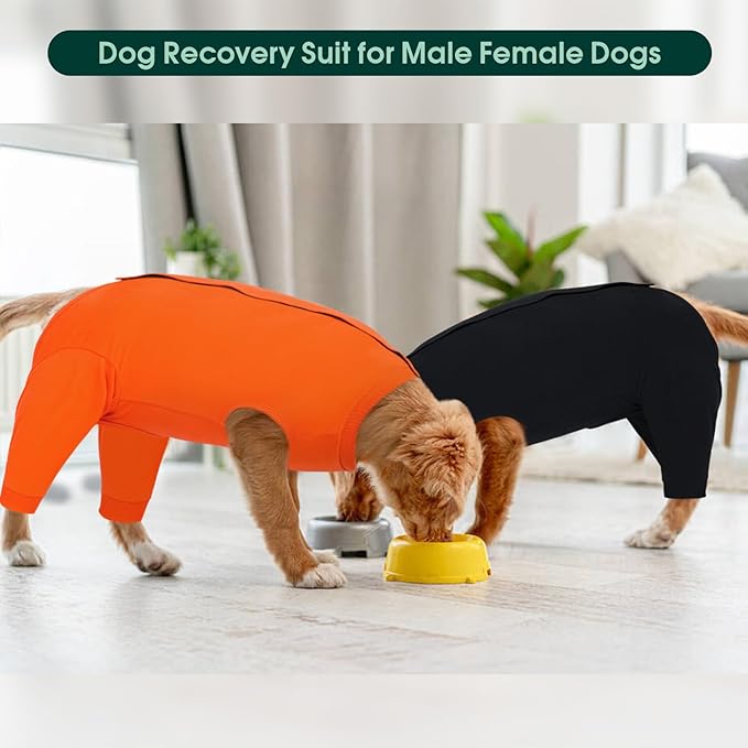 Kuoser Dog Surgery Suit Female Spay Male Neuter, Dog Leg Sleeve to Stop Licking Soft Dog Onesie for Abdominal Wound, Dog Recovery Suit Rear Leg Sleeves Pet Elbow Brace Protector, Black 2XL