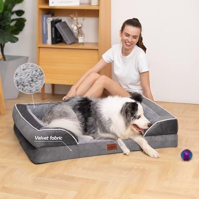 Comfort Expression Orthopedic Memory Foam Dog Beds for Giant Dogs, XXL Dogs Beds Washable, Waterproof Dog Beds with Bolster & Removable Cover(XX-Large,Silver Grey)