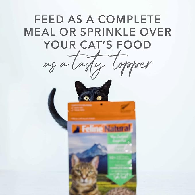 Feline Natural High Protein Dry Cat Food, Freeze-Dried Diet with 98% Meat, Organs & Seafood, No Peas, Grains, or Artificial Additives, Made in New Zealand, Lamb & King Salmon, 11oz