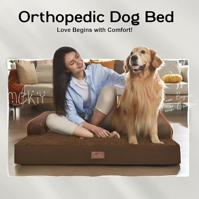 Large Dog Bed Orthopedic Washable - Extra Large XXXLarge Dogs, Orthopedic Coffee Jumbo Dog Bed with Waterproof Cover and Removable Egg Foam, Couch Bed Bolster
