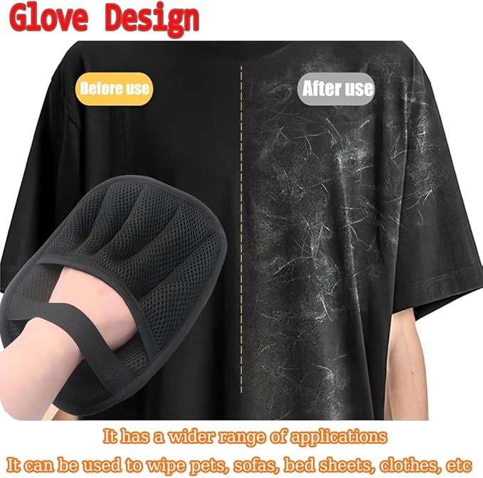 Double-Sided Pet Hair Removal Gloves - Reusable Static Removal Grooming Gloves for Dogs & Cats, Efficient Fur Removal Tool for Furniture, Carpet, Car Seats, Sofa, Bedding & Clothes (1 Pack)