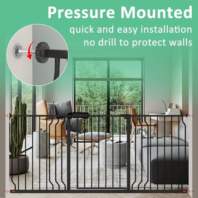 ALLAIBB Extra Wide Pressure Mounted Baby Gate Walk Through Child Kids Safety Toddler Tension Black Long Large Pet Dog Gates with Extension for doorways Kitchen (52.76-62.2"/134-158cm, Black)