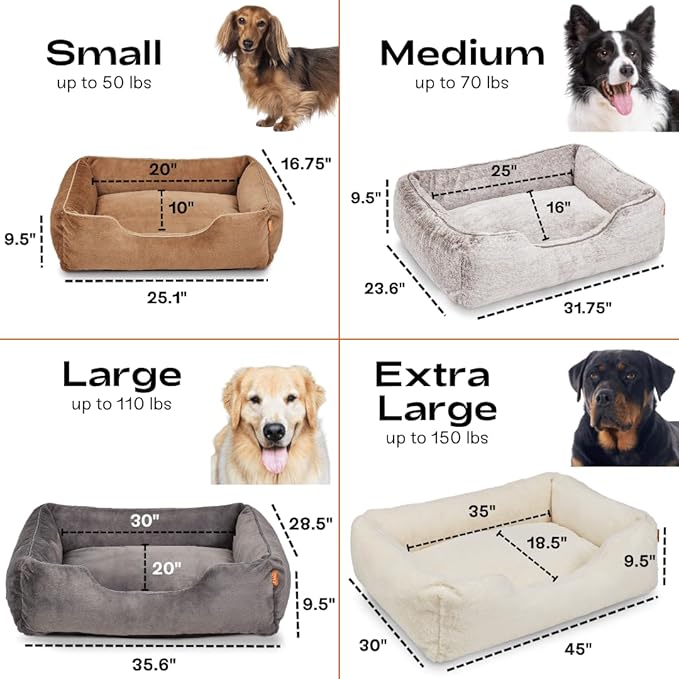 FUZI Luxury Aesthetic Dog Bed with Extra Cover for Medium Dogs, Washable Pet Couch, Pet Bed with Sides, Non-Slip Bottom, Soft & Durable Calming Dog Bed, Faux Fur, Medium 31.75x23.6x9.5 Soft White