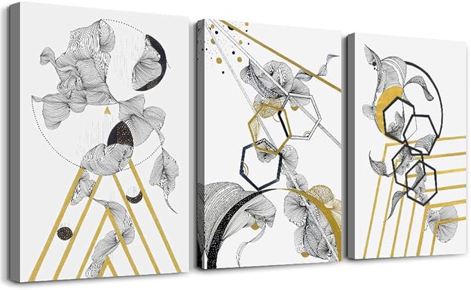 modern Abstract painting Canvas Wall Art for Living Room Wall Artworks Bedroom Decoration, 3 piece Framed office kitchen bathroom Wall decor inspirational Black and white abstract posters Home Decor