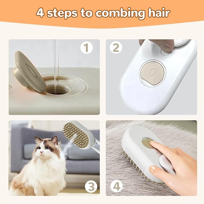 Pet Steam Groomer Brush Electric,2025 Electric Cat Grooming Brush for Massaging and Cleaning Shedding Pets Hair,3 in 1 Pets Steam Brushes Hair Removal Comb for Cats Dogs (Khaki)