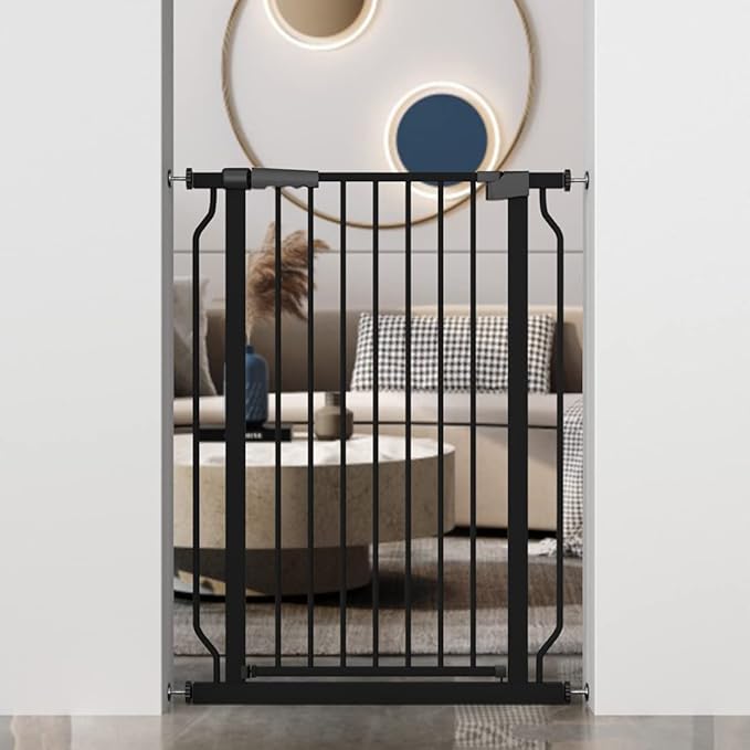 WAOWAO Extra Tall 40.55" Baby Gate 29.53"-32.68" Wide Pressure Mounted Walk Through Swing Auto Close Safety Black Metal Toddler Child Dog Pet for Indoor Stairs,Doorways,Kitchen