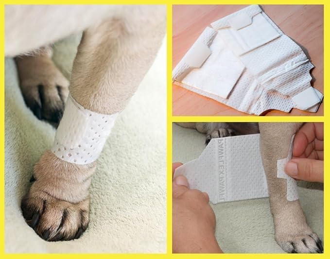Basic Leg Bandages for Dogs, Cats, Pets -First- aid Non Adhesive Fur Friendly, Soft Stretch Wound Care, hot Spots, Fungus, Adjustable Fastening Strap Value Pack (LG/XL 12-Pack)