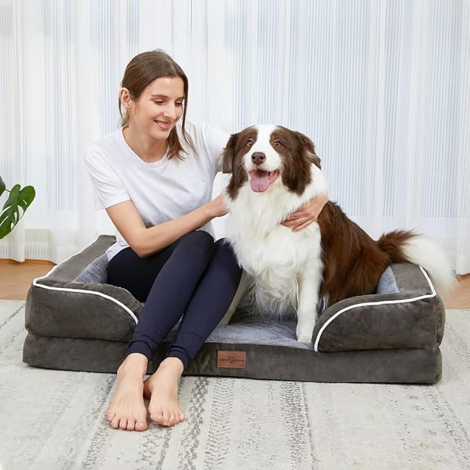 Comfort Expression Orthopedic Dog Beds for Extra Large Dogs, Memory Foam Dog Beds Jumbo Breed, Waterproof Dogs Beds with Bolster & Removable Cover(Olive Green)