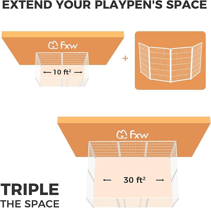 FXW Homeplus Unleashed Indoor Dog Playpen - Stress-Free and Safe Play, Heavy Duty 45 Inch 4 Wire Panels Dog Pen for Large Dogs, White│Patented