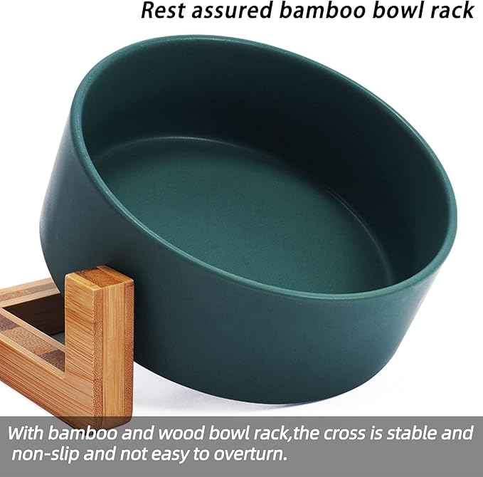Petygooing Ceramic Dog Cat Bowl Set with Stand,Small Dog Bowls,Food and Water Dishes, Cute Modern Anti Slip Set of 2 Pet Food Dish- Small Size Pet (13.5OZ/5.1 in) Green