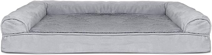 Furhaven Cooling Gel Dog Bed for Large Dogs w/ Removable Bolsters & Washable Cover, For Dogs Up to 95 lbs - Plush & Suede Sofa - Gray, Jumbo/XL