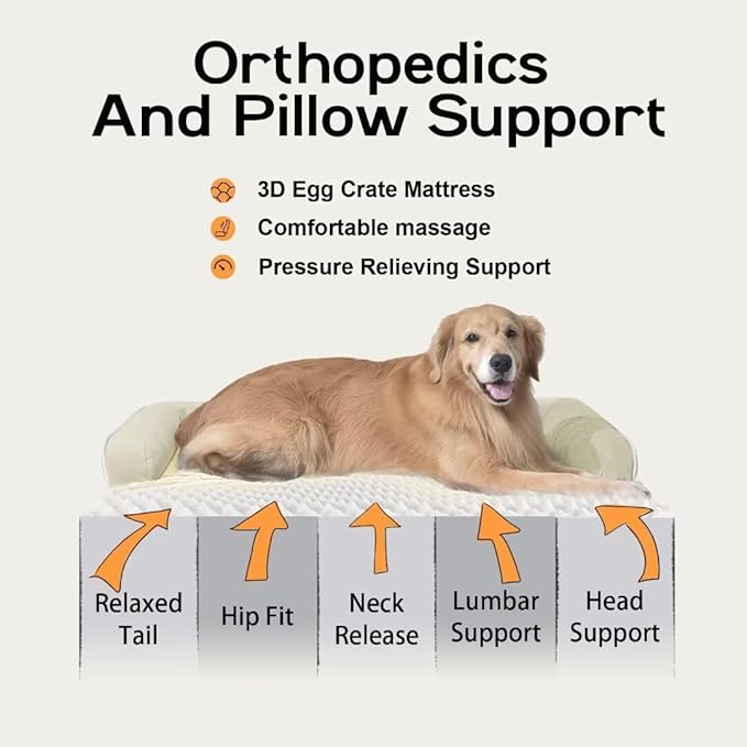 Large Dog Bed Orthopedic Washable: Extra Large Big Dog Bed with Removable Bolster & Memory Foam Couch Sofa - Waterproof Washable with Cover