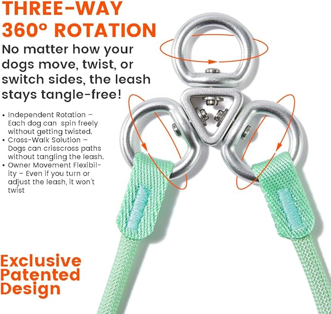 Howgo Double Slip Leash Slip Lead | Dual Dog Lead for 2 Dogs,360° Swivel No Tangle | Dog Training Nylon Leash and Collar | Double Clip Coupler and Splitter | Lightweight Aluminum (Red, 3FT)