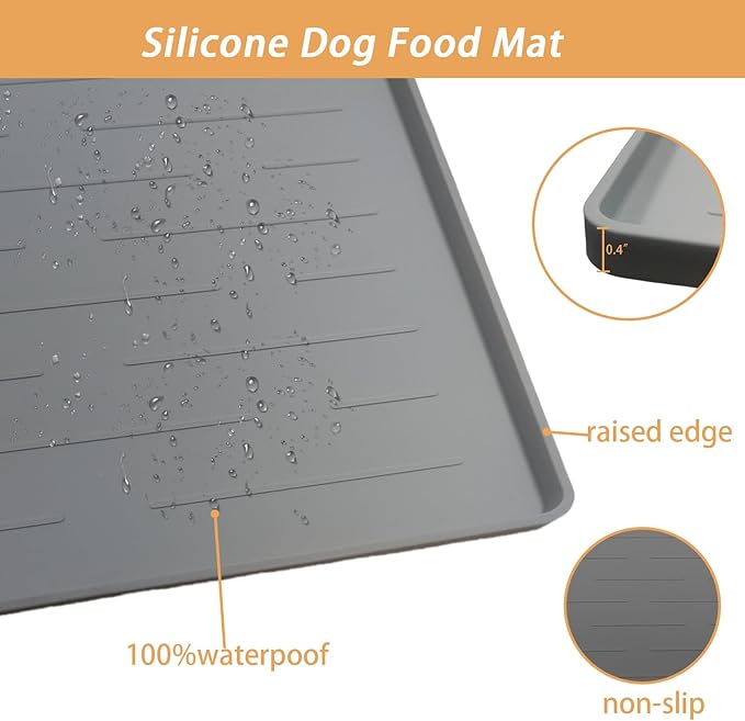 18" x 12" Dog Food Mat, Silicone Pet Mats for Food and Water, Nonslip Pet Feeding Mats for Floors, Dog Cat Bowl Mat with Raised Edges, Lake Blue