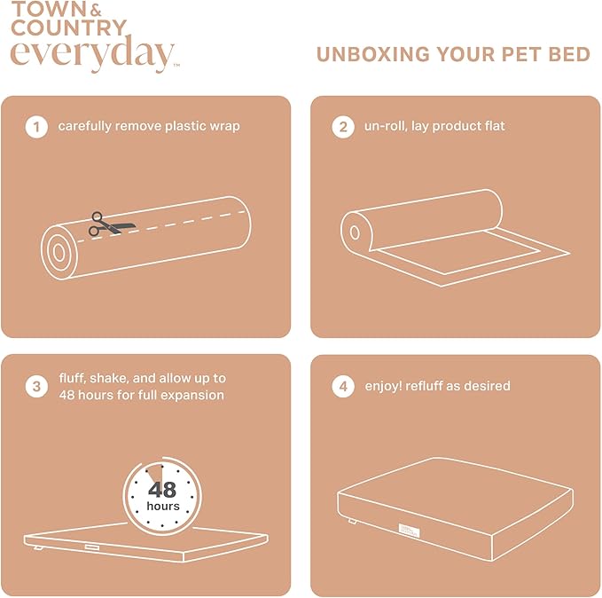 TOWN & COUNTRY EVERYDAY CuddleTown Comfy Solid Bolster Sofa Pet Bed, Supportive & Calming Egg Crate Foam, Non-Slip Bottom, Machine Washable Cover, Beige, Medium 28"x23"x8"