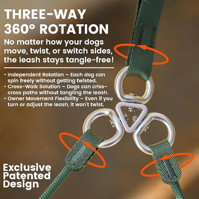 Howgo Double Slip Leash Slip Lead with Two Handles| Dual Dog Slip Lead for 2 Dogs,360° Swivel No Tangle | Dog Training Collar | Double Clip Leash Coupler and Splitter (Multicolor, 6FT)