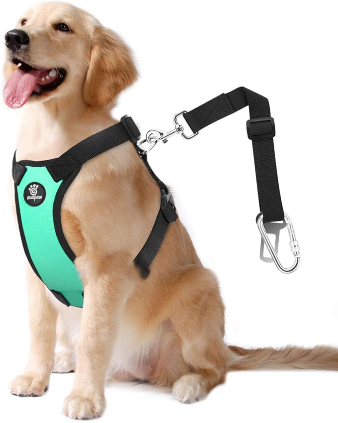 Dog Seat Belt, Safety Vest Dog Car Harness with Adjustable Buckle Dog Seat Belt for Vehicle Nylon Pet Safety Seat Belts Heavy Duty(L, Lake Blue)