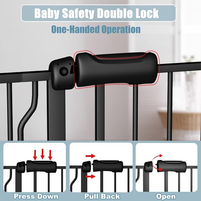 Extra Wide Black Baby Gate 38.5-43.5 Inch Walk Through Pressure Mounted Safety Gate No Drill Tension Metal Gate for Dog Cat and Infant Toddler